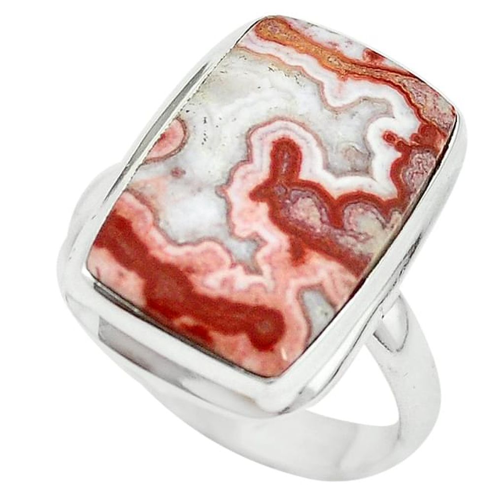 Natural pink rosetta stone jasper octagan 925 silver ring size 9 k68295