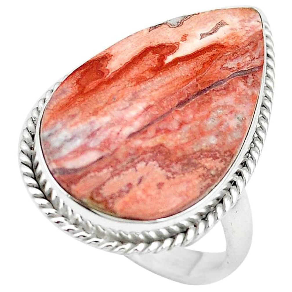 Natural pink rosetta stone jasper 925 silver ring jewelry size 8 k68299