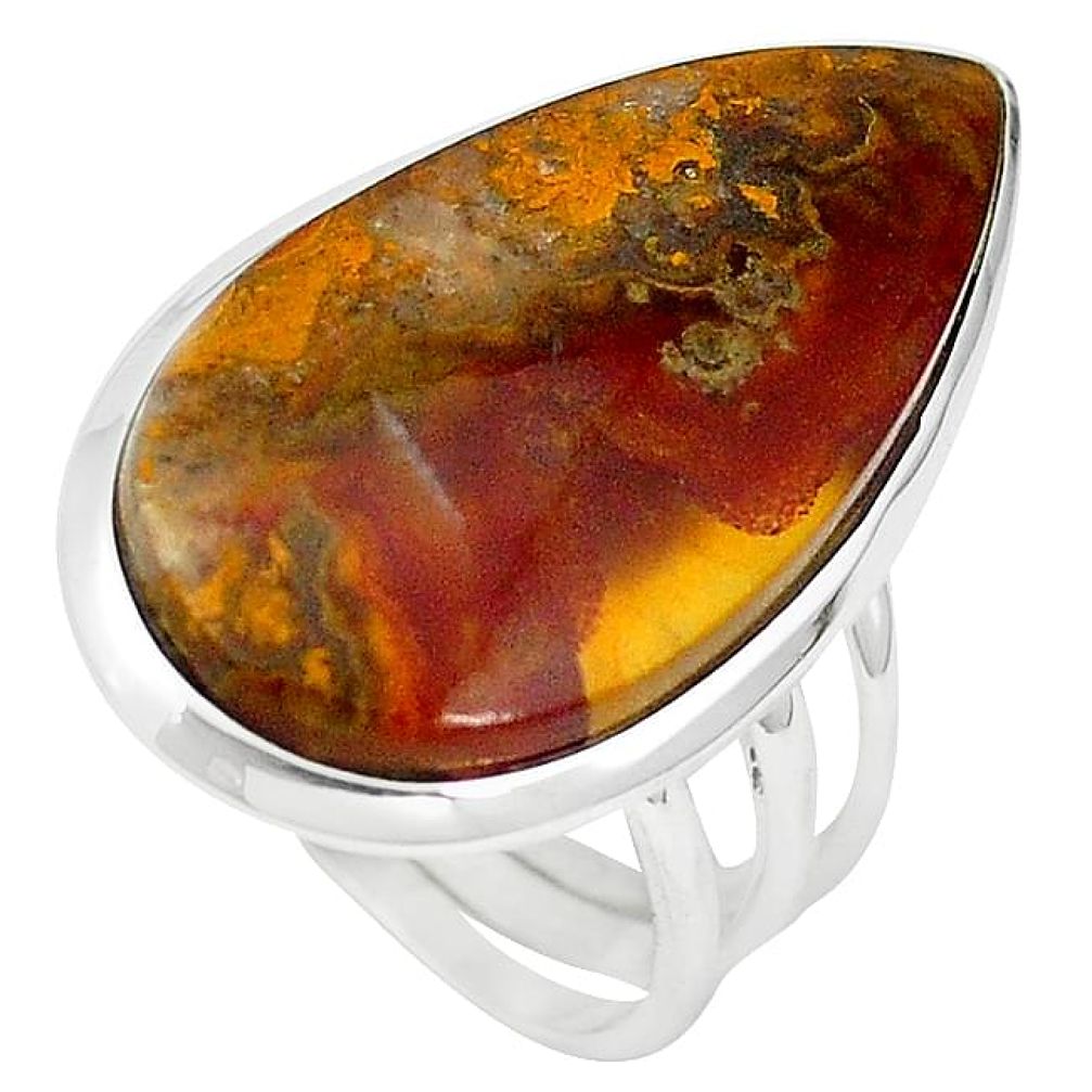 15.47cts natural brown moroccan seam agate 925 silver ring size 7 k68595