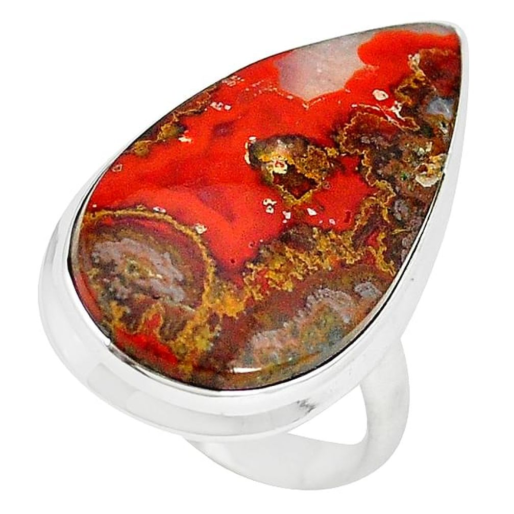 17.20cts natural brown moroccan seam agate 925 silver ring size 8.5 k68597