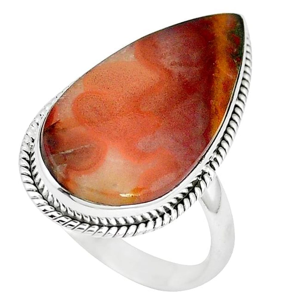 14.90cts natural brown moroccan seam agate 925 silver ring size 10 k68598