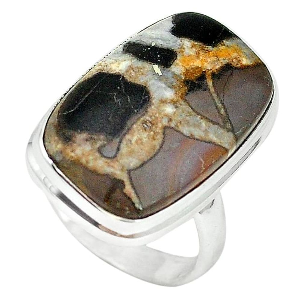 Natural black septarian gonads 925 sterling silver ring size 8.5 k68715