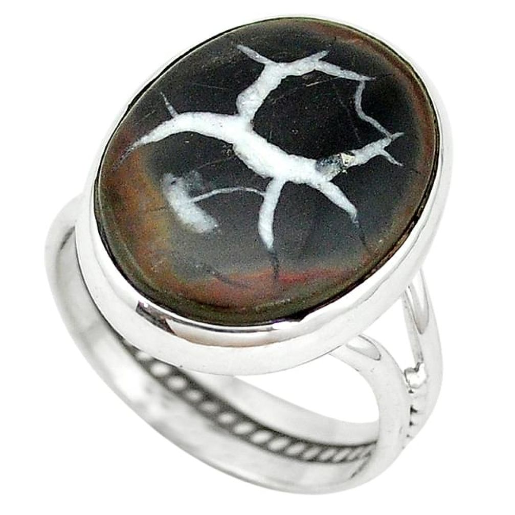 925 sterling silver natural black septarian gonads ring size 9.5 k68716