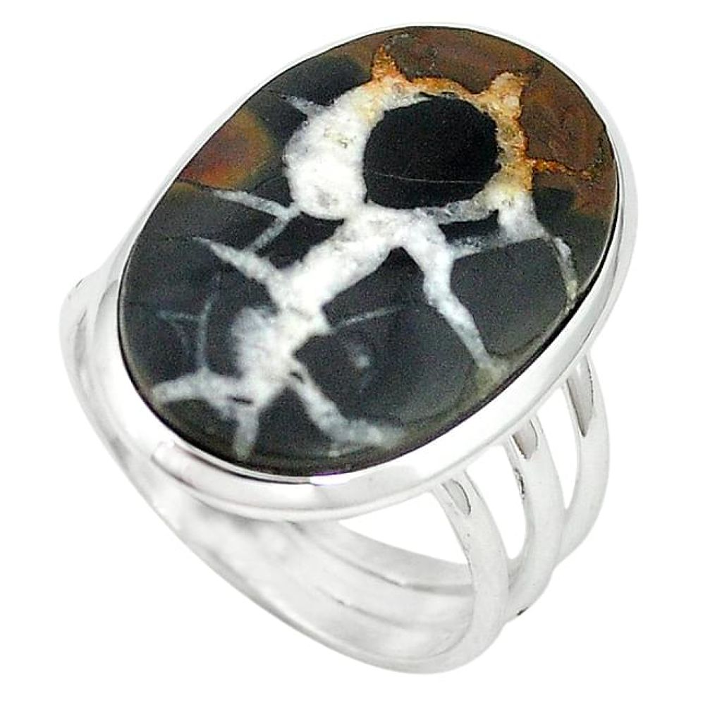 925 sterling silver natural black septarian gonads oval ring size 9.5 k68720