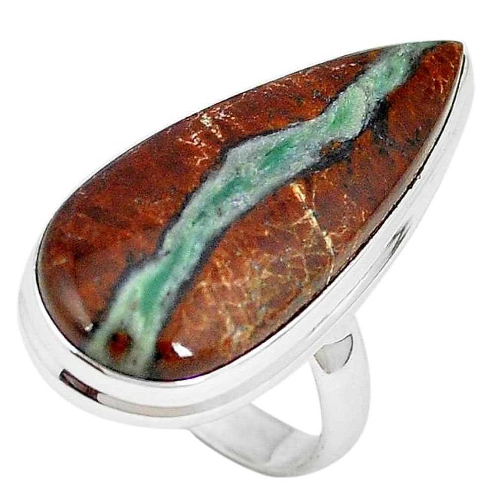 Natural green boulder chrysoprase 925 silver ring jewelry size 6 k68794