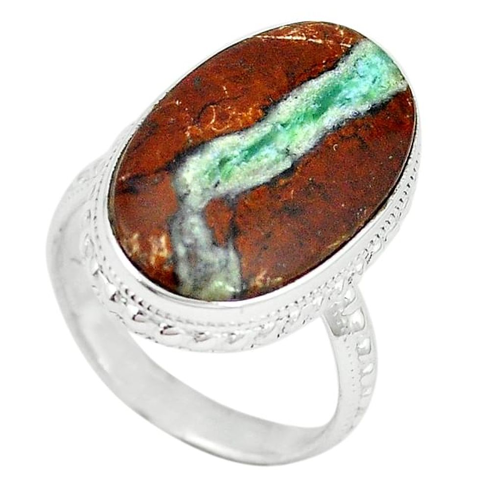 Natural green boulder chrysoprase 925 silver ring jewelry size 9.5 k68800