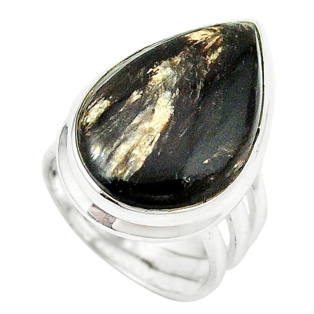 Natural black seraphinite (russian) 925 sterling silver ring size 5 k69170