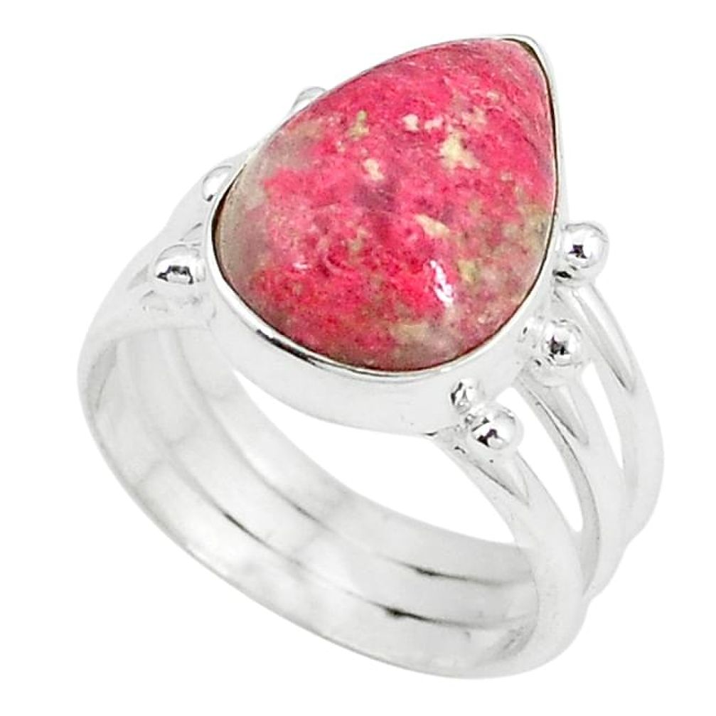 Clearance-Natural pink thulite (unionite, pink zoisite) 925 silver ring size 7 k69290