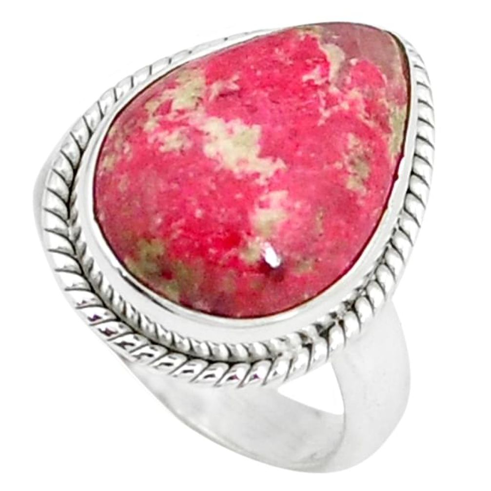 Clearance-Natural pink thulite (unionite, pink zoisite) 925 silver ring size 5.5 k69295