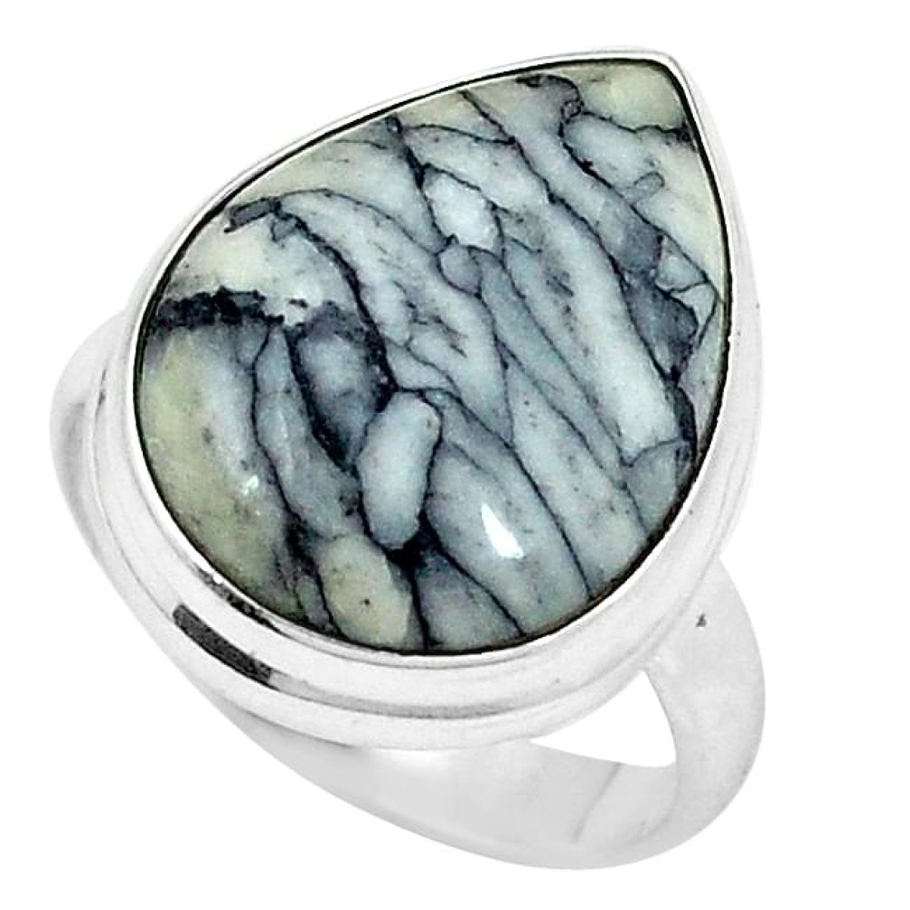 Natural black pinolith 925 sterling silver ring jewelry size 7.5 k69302