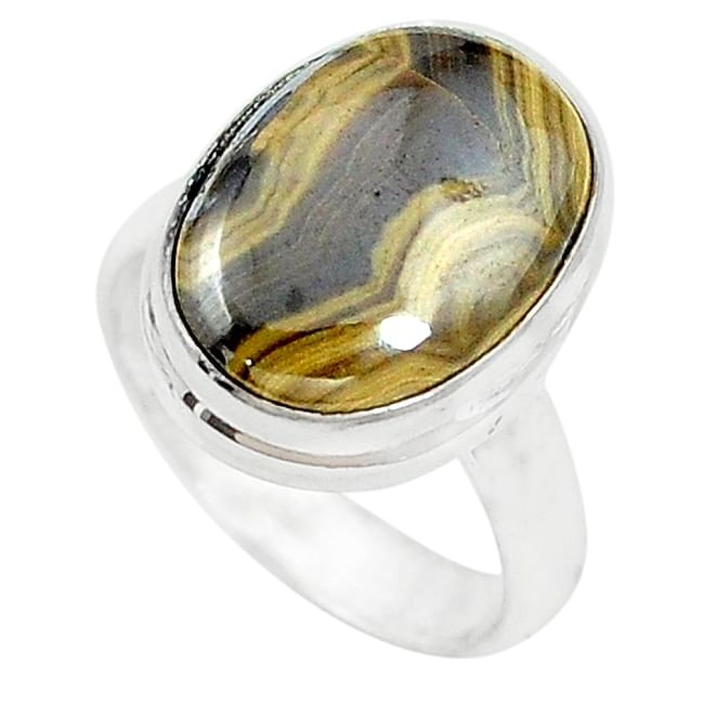 Natural yellow schalenblende polen 925 sterling silver ring size 9 k72027