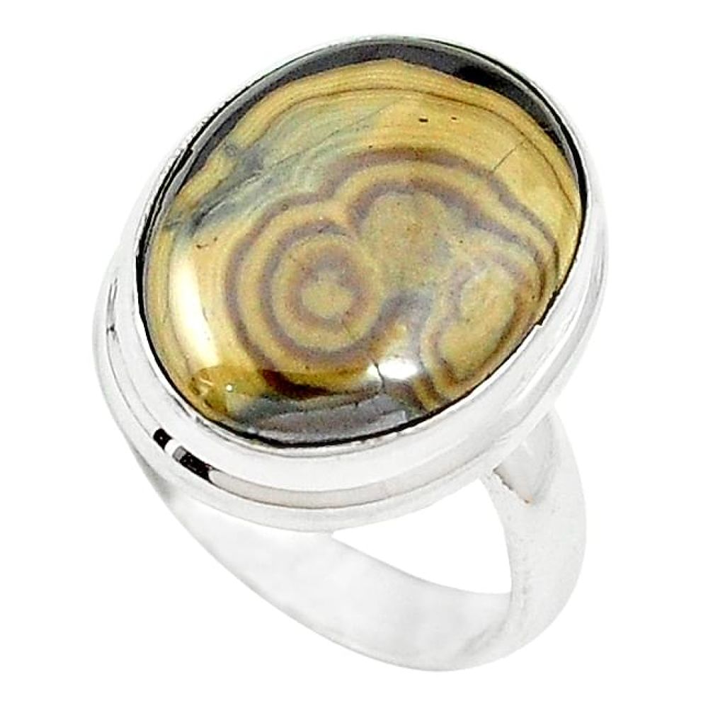 Natural yellow schalenblende polen 925 sterling silver ring size 5 k72028