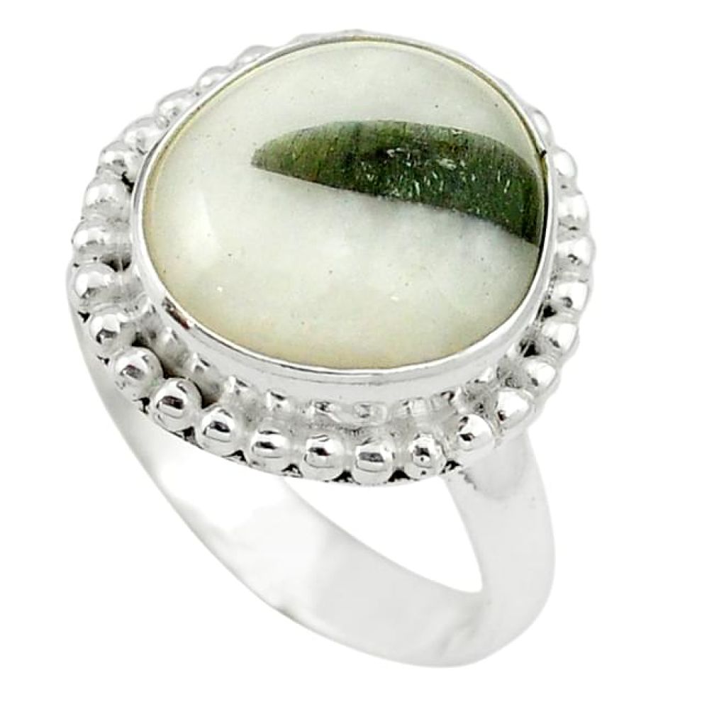 Natural green tourmaline in quartz 925 silver ring jewelry size 8.5 k72549