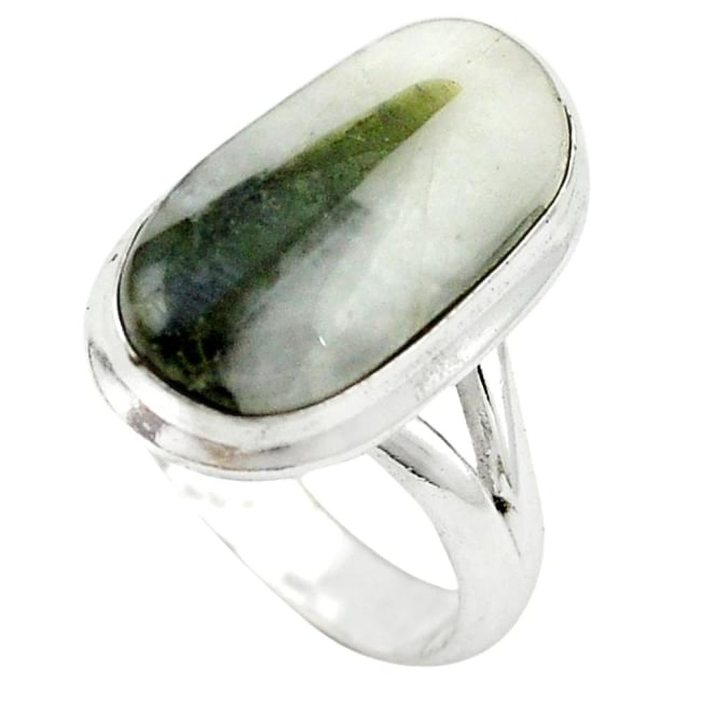 925 silver natural green tourmaline in quartz ring jewelry size 7.5 k72550