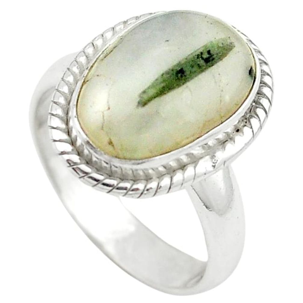 Natural green tourmaline in quartz 925 silver ring jewelry size 7 k72551