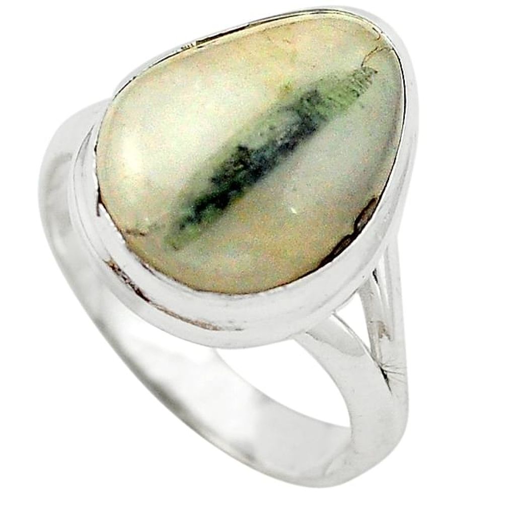 Natural green tourmaline in quartz 925 silver ring jewelry size 8 k72579