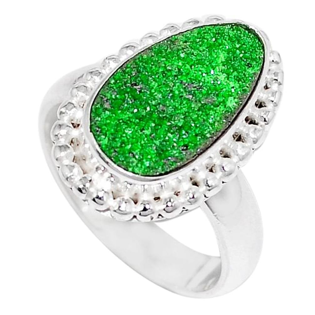 Natural green uvarovite garnet 925 sterling silver ring size 7 k72642