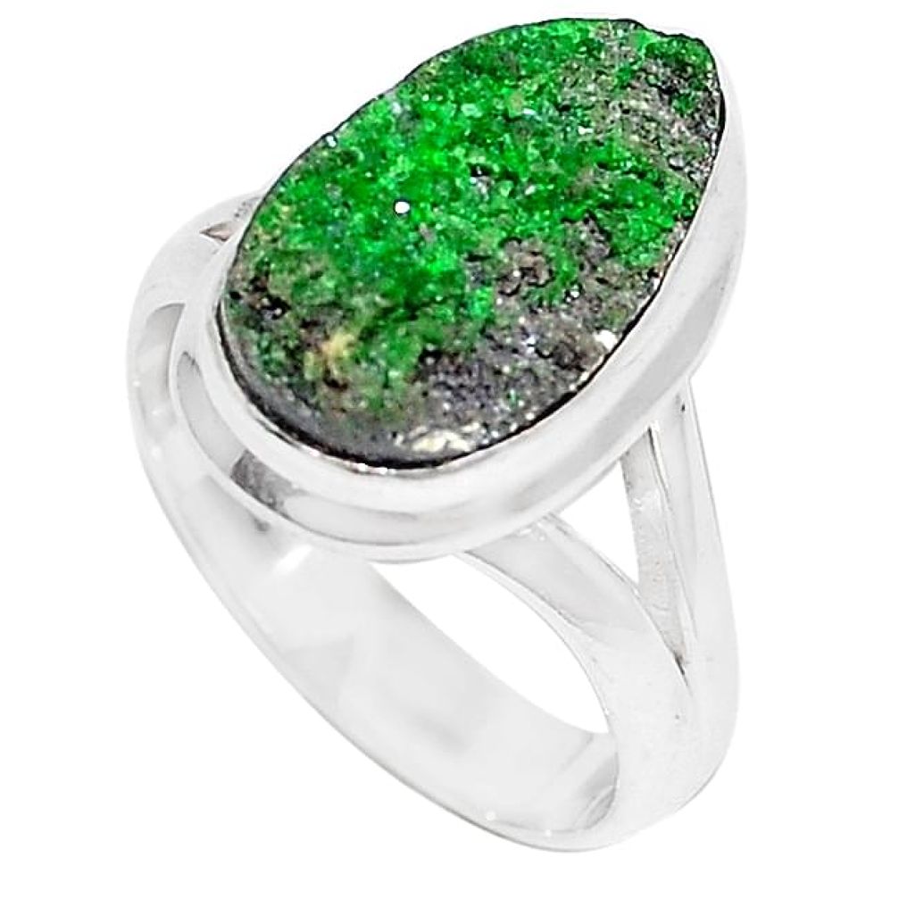 Clearance-Natural green uvarovite garnet 925 sterling silver ring size 7 k72648
