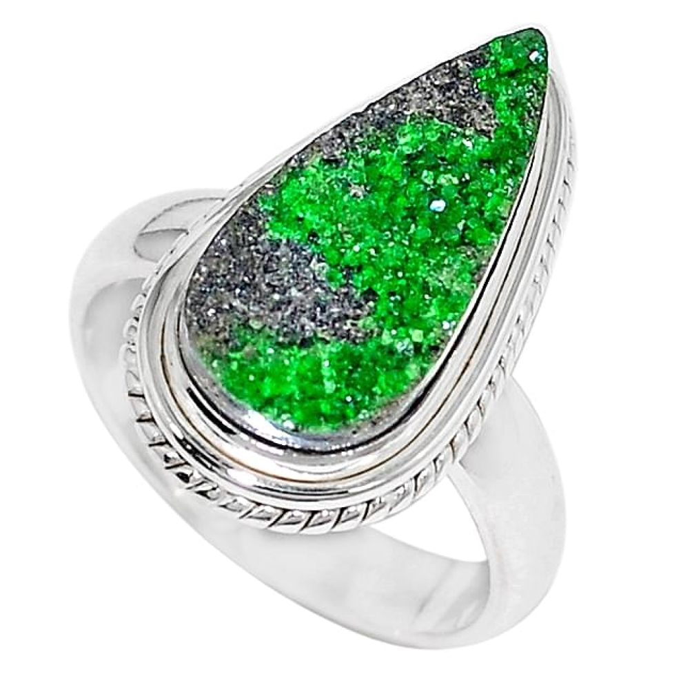 Natural green uvarovite garnet 925 sterling silver ring size 7 k72658