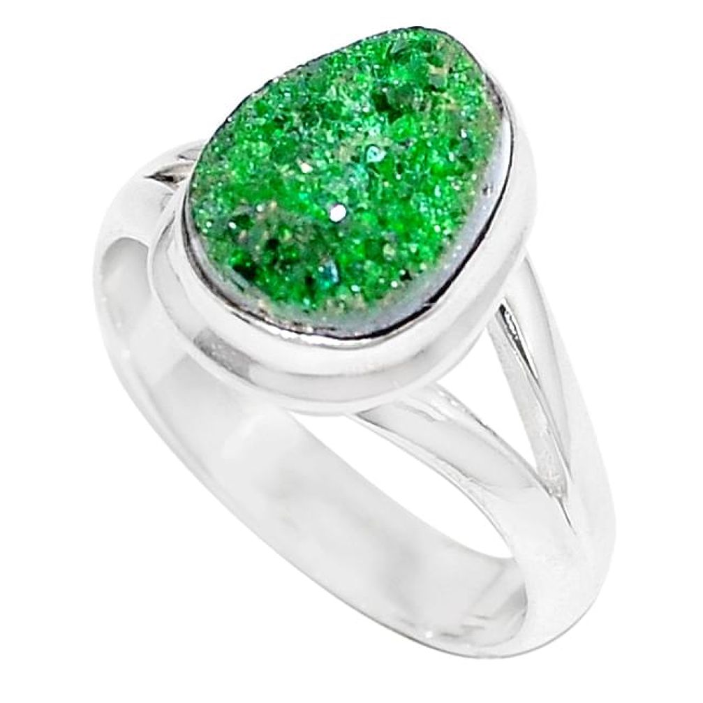 Natural green uvarovite garnet 925 sterling silver ring size 7.5 k72669