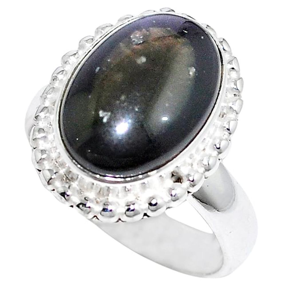 Clearance-Natural rainbow obsidian eye 925 sterling silver ring size 7.5 k72736