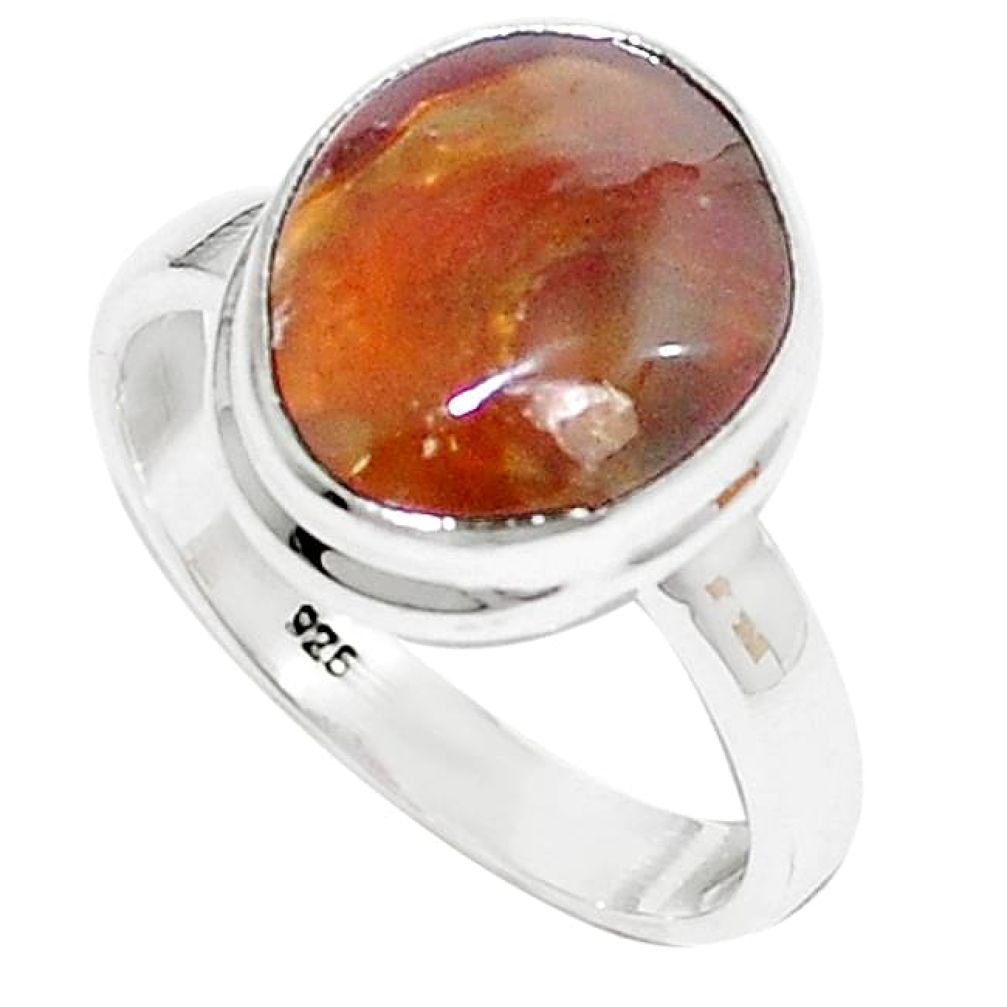 925 sterling silver natural multi color mexican fire agate ring size 8 k74369