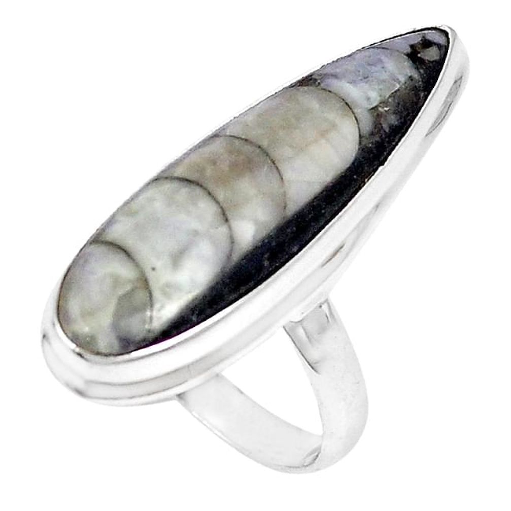 Clearance-Natural black orthoceras 925 sterling silver ring jewelry size 8.5 k74558