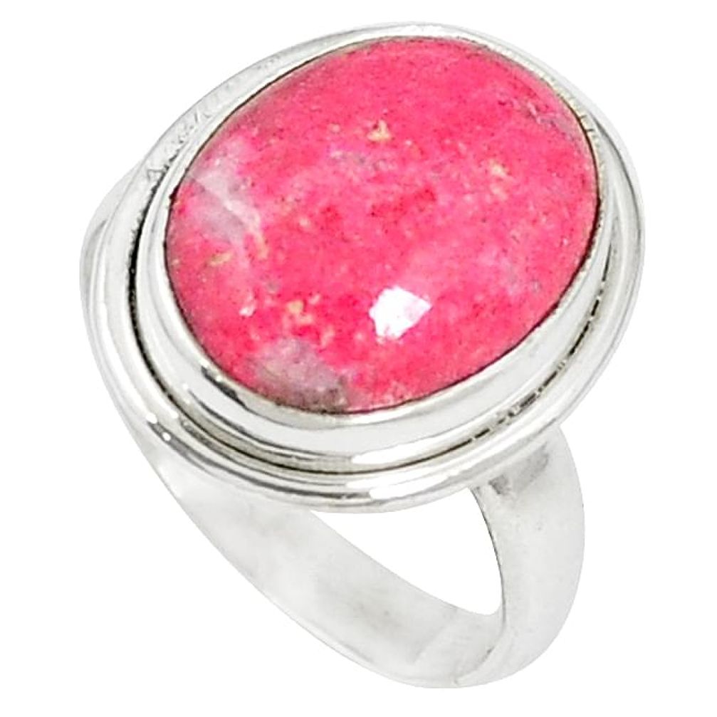 925 silver natural pink thulite (unionite, pink zoisite) oval ring size 8 k74906
