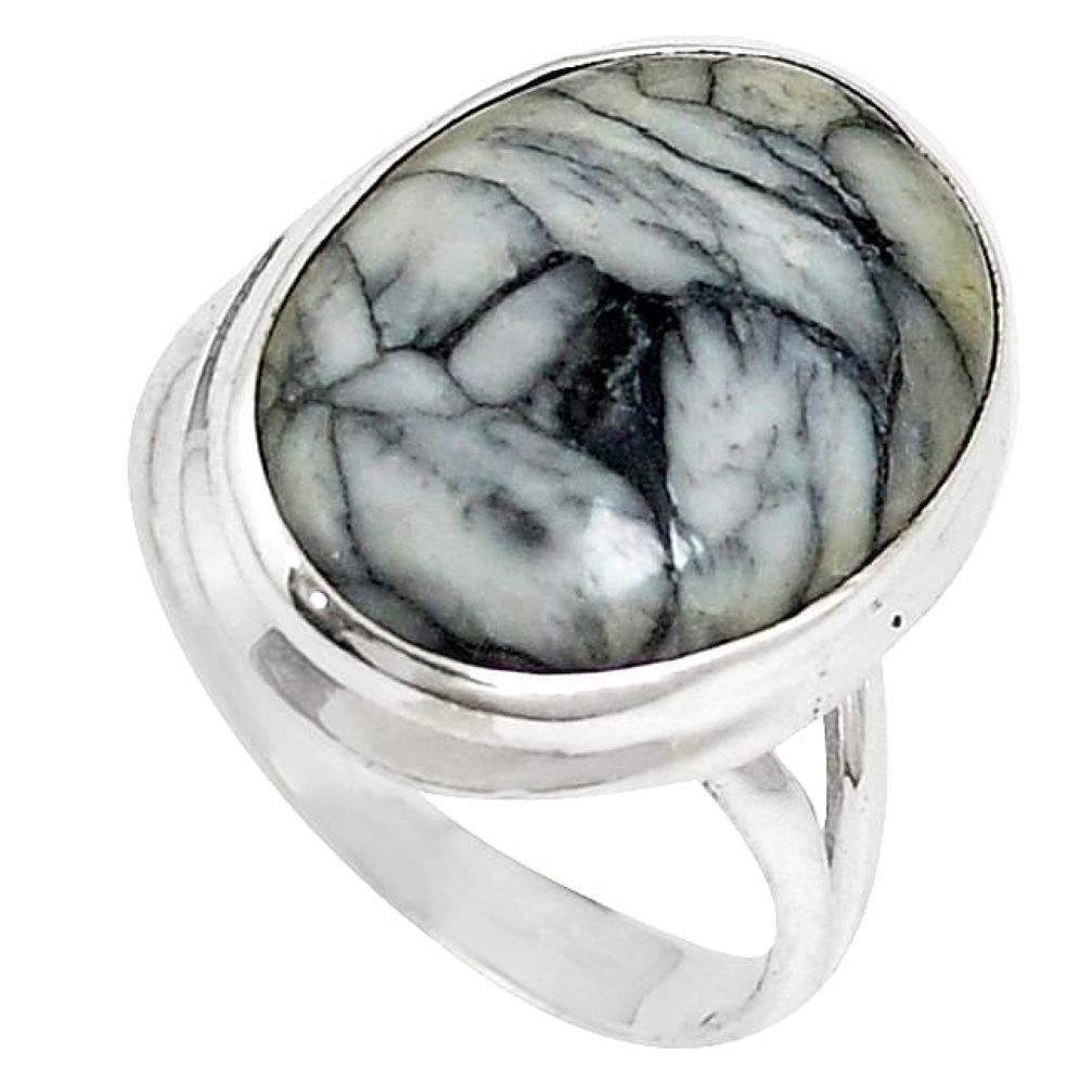 925 sterling silver natural black pinolith oval ring jewelry size 10 k74924
