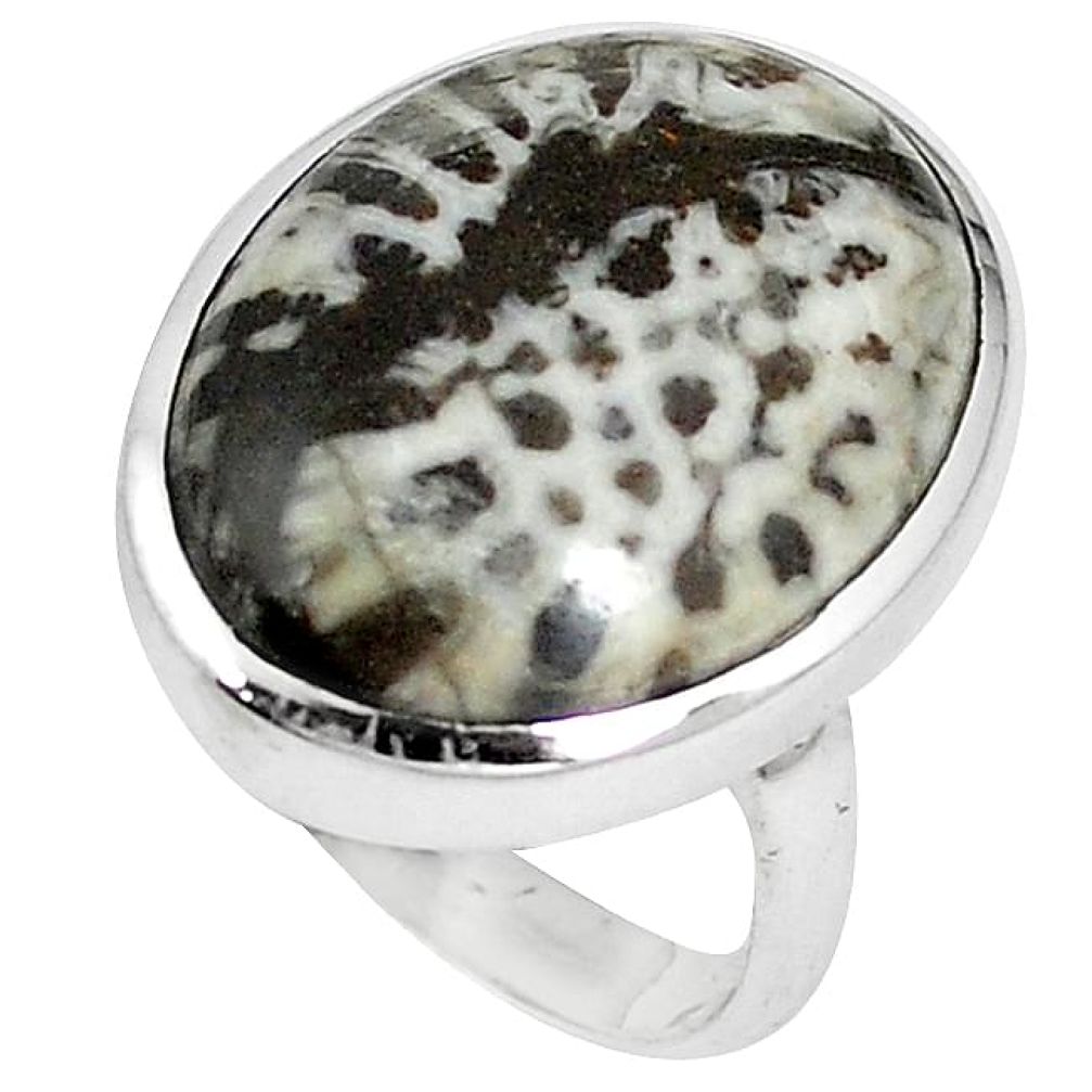 Clearance-Natural black pinolith 925 sterling silver ring jewelry size 8 k74930