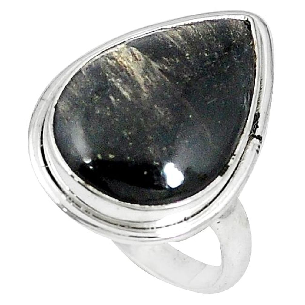 Clearance-Natural black seraphinite (russian) pear 925 silver ring jewelry size 9.5 k74969