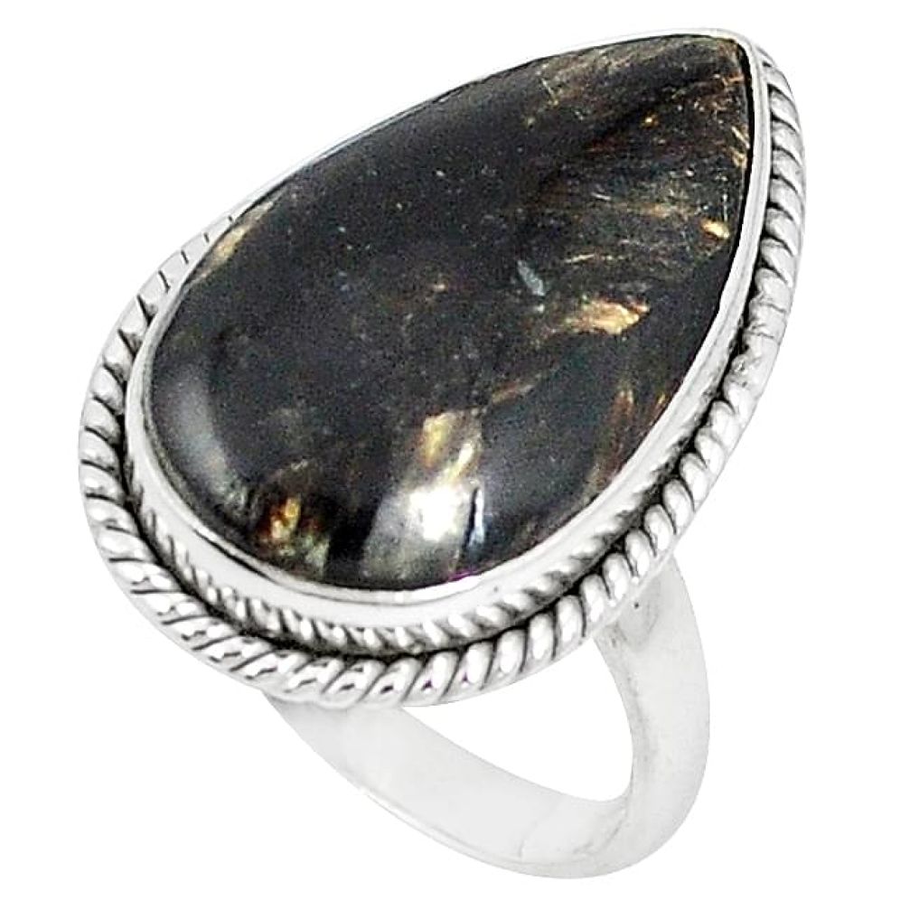 Clearance-Natural black seraphinite (russian) 925 silver ring jewelry size 9.5 k74976