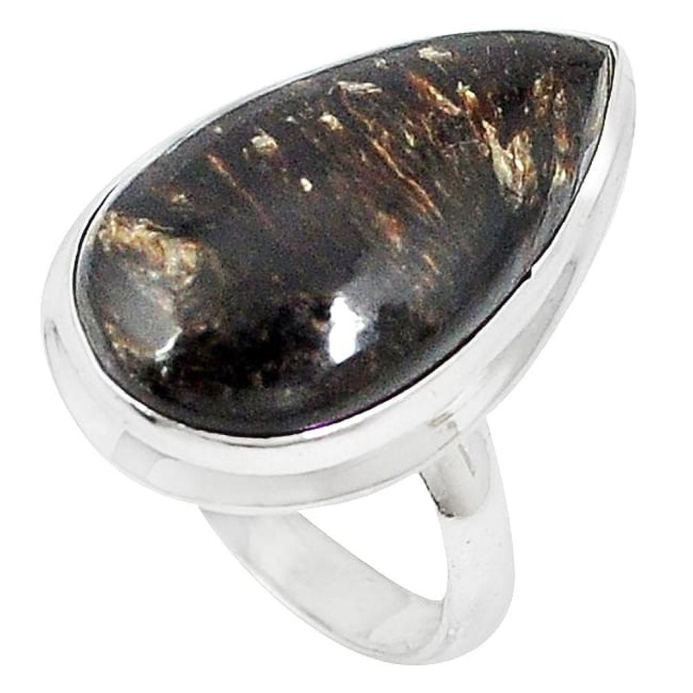 925 silver natural black seraphinite (russian) pear ring jewelry size 8 k74979