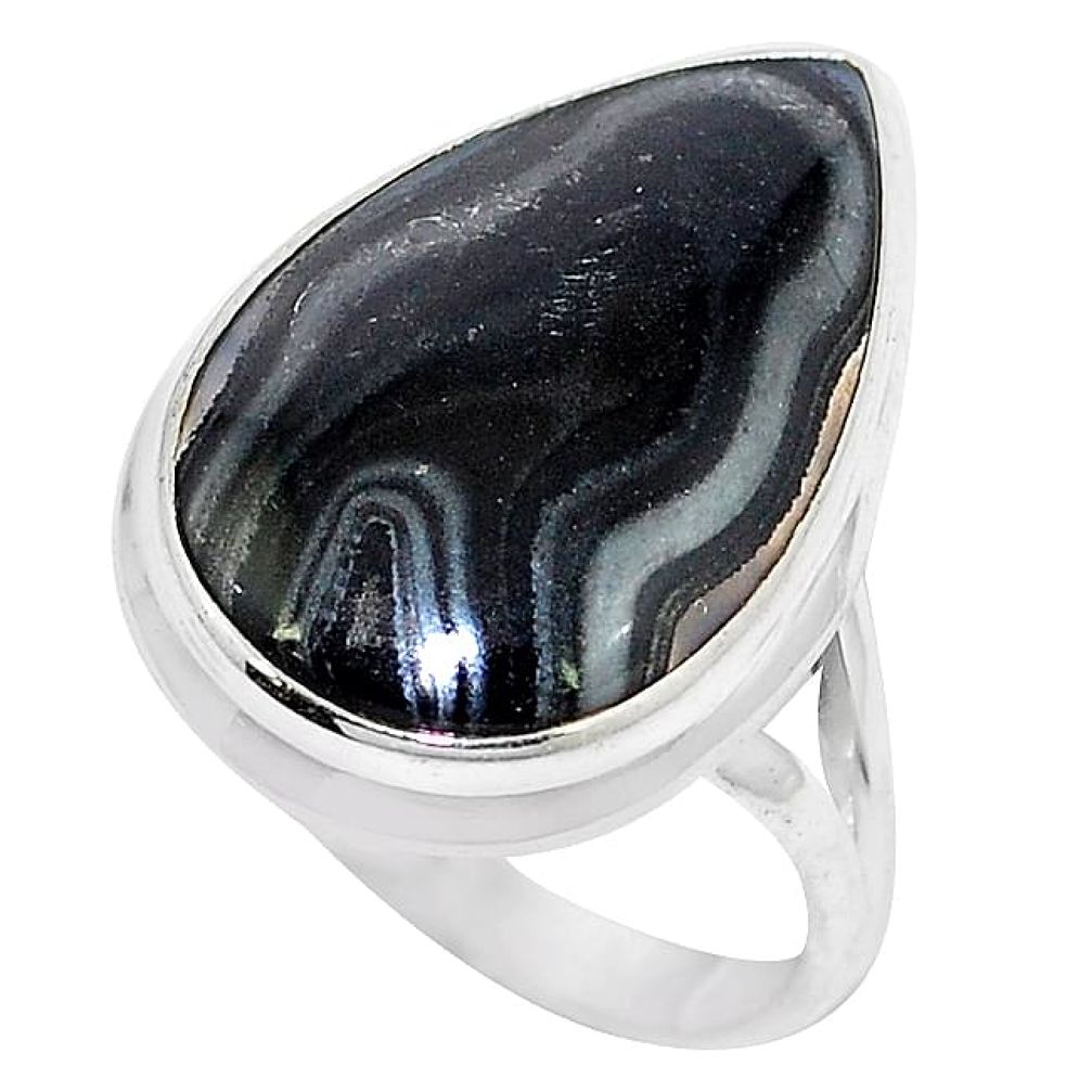 Clearance-Natural black psilomelane (crown of silver) 925 silver ring size 8 k75021