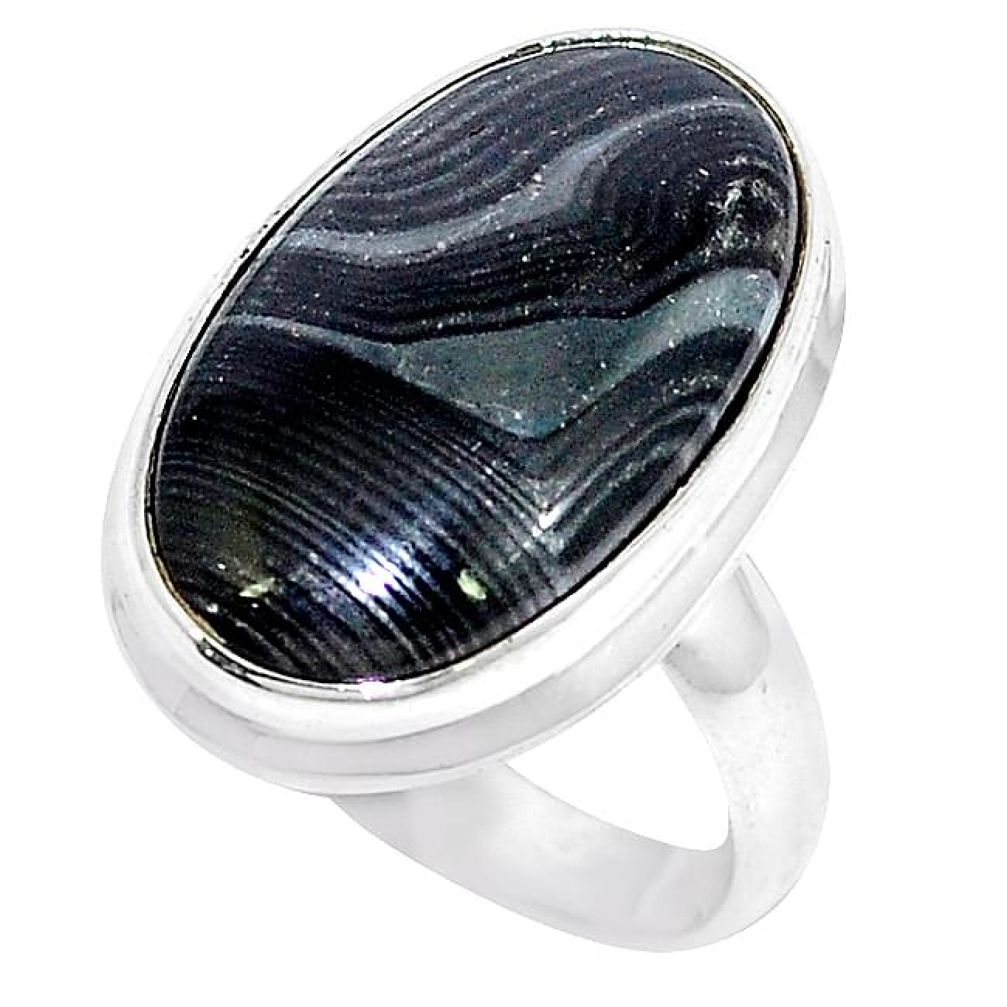 Clearance-Natural black psilomelane (crown of silver) 925 silver ring size 7.5 k75038