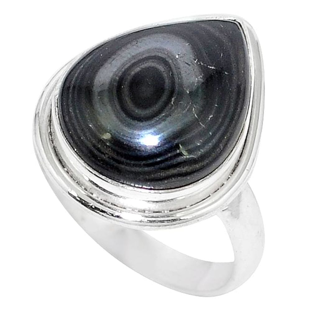 Clearance-Natural black psilomelane (crown of silver) 925 silver ring size 8 k75047