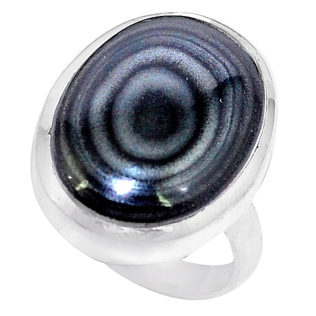 Natural black psilomelane (crown of silver) oval 925 silver ring size 6 k75054