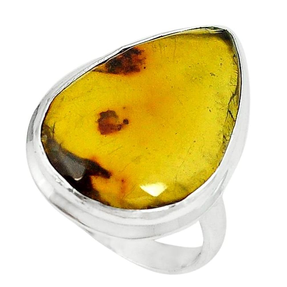 925 sterling silver natural green amber from colombia ring size 9 k75604