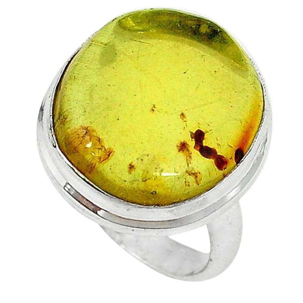 Natural green amber from colombia 925 sterling silver ring size 6.5 k75610