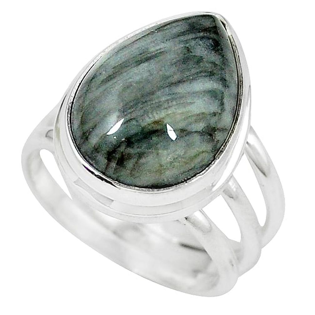 Natural black vivianite 925 sterling silver ring jewelry size 8 k77901