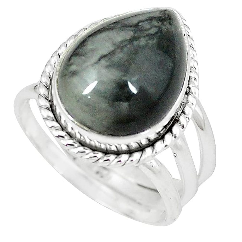 Natural black vivianite 925 sterling silver ring jewelry size 9 k77908