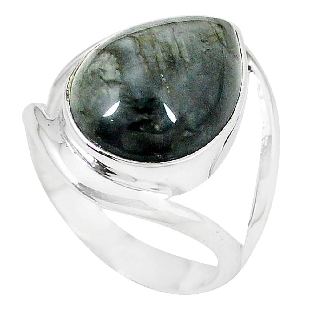 Clearance-Natural black vivianite 925 sterling silver ring jewelry size 8 k77915
