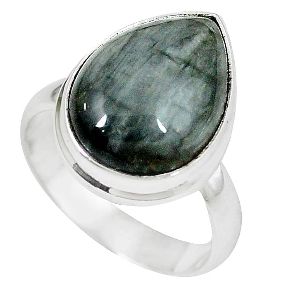 Clearance-925 sterling silver natural black vivianite pear ring jewelry size 8 k77916