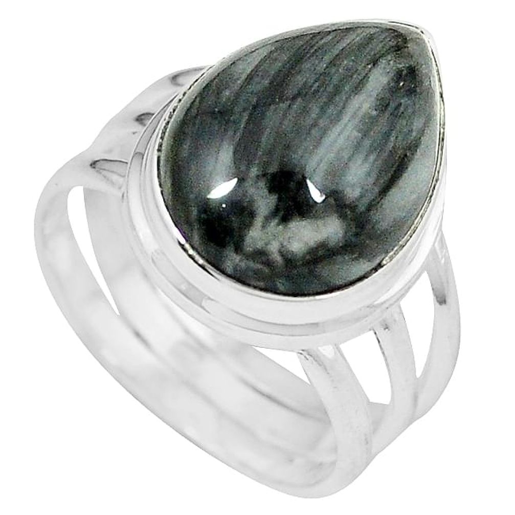 Natural black vivianite 925 sterling silver ring jewelry size 8.5 k77917