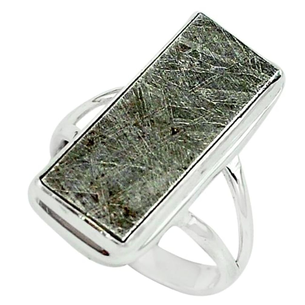 Natural grey meteorite 925 sterling silver ring jewelry size 8 k80221