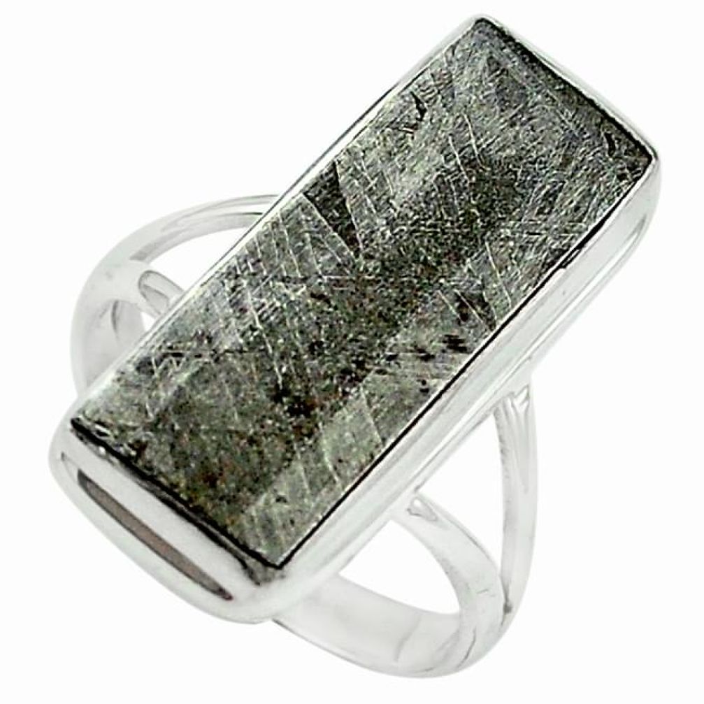 Natural grey meteorite 925 sterling silver ring jewelry size 8.5 k80225