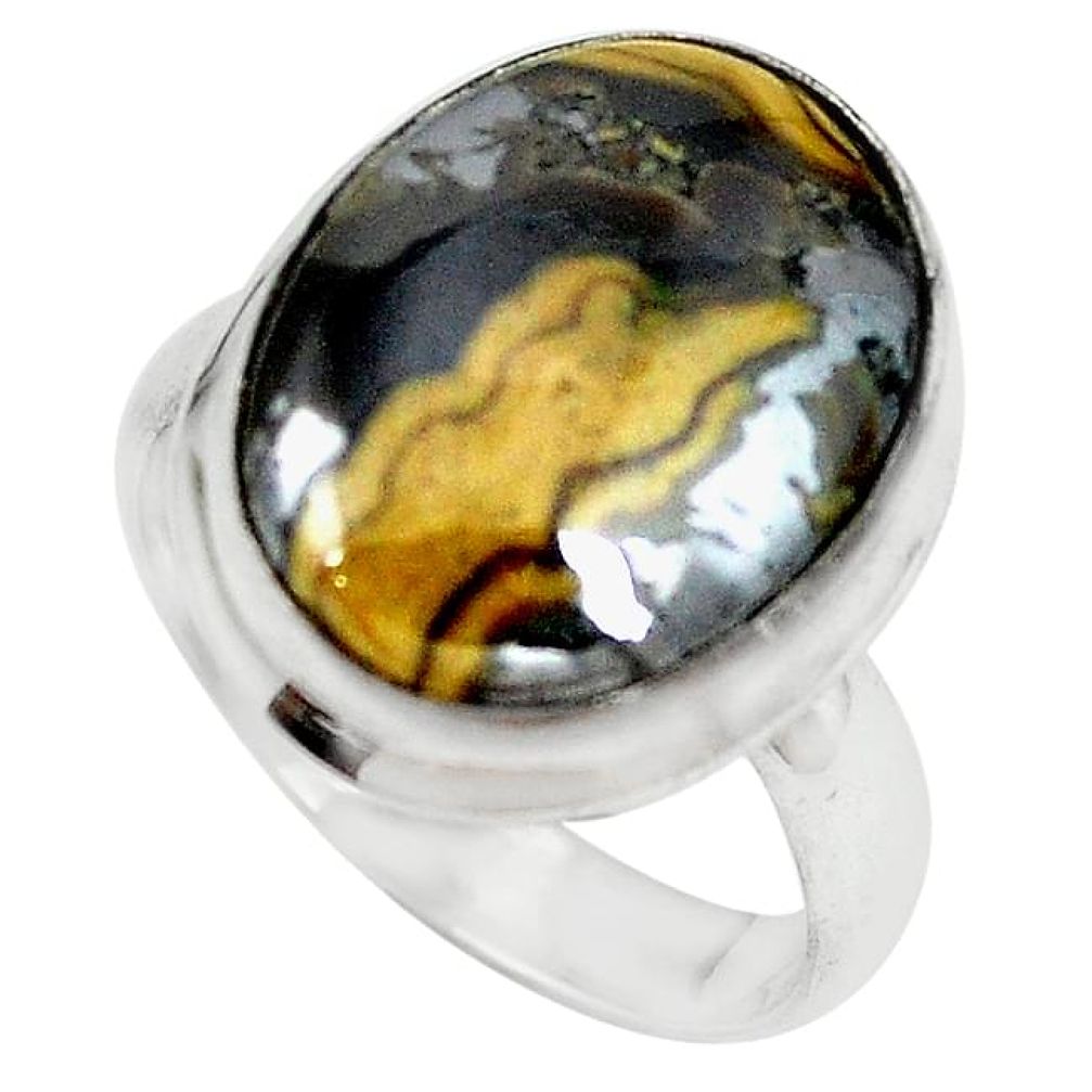 Natural yellow schalenblende polen 925 silver ring jewelry size 7 k82330