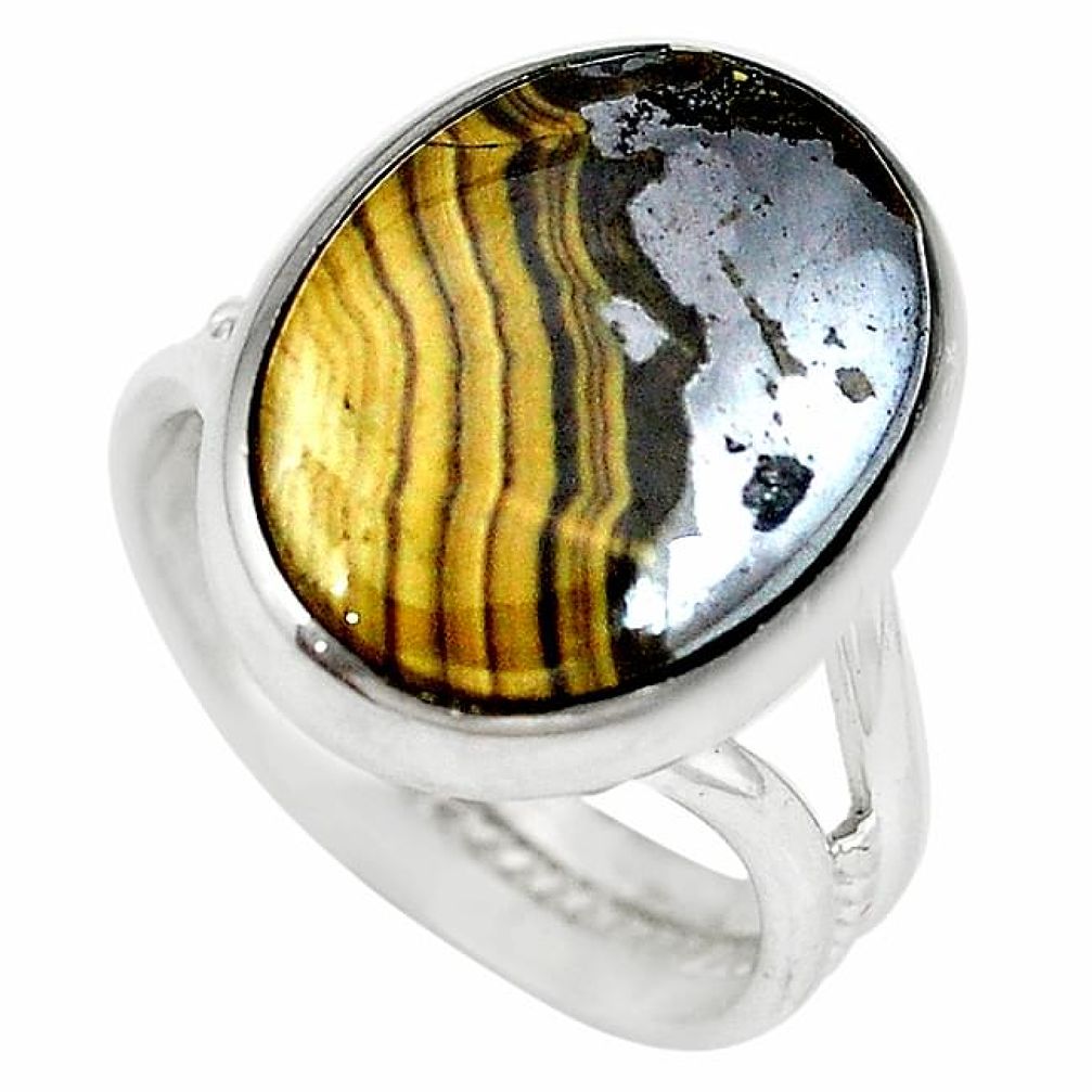 Natural yellow schalenblende polen 925 silver ring jewelry size 7 k82331