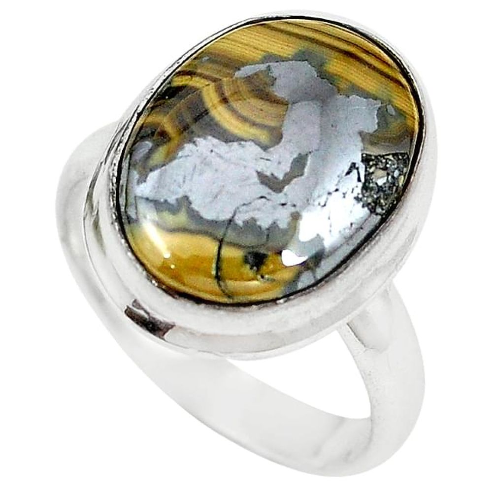 Clearance-Natural yellow schalenblende polen 925 silver ring jewelry size 7.5 k82334