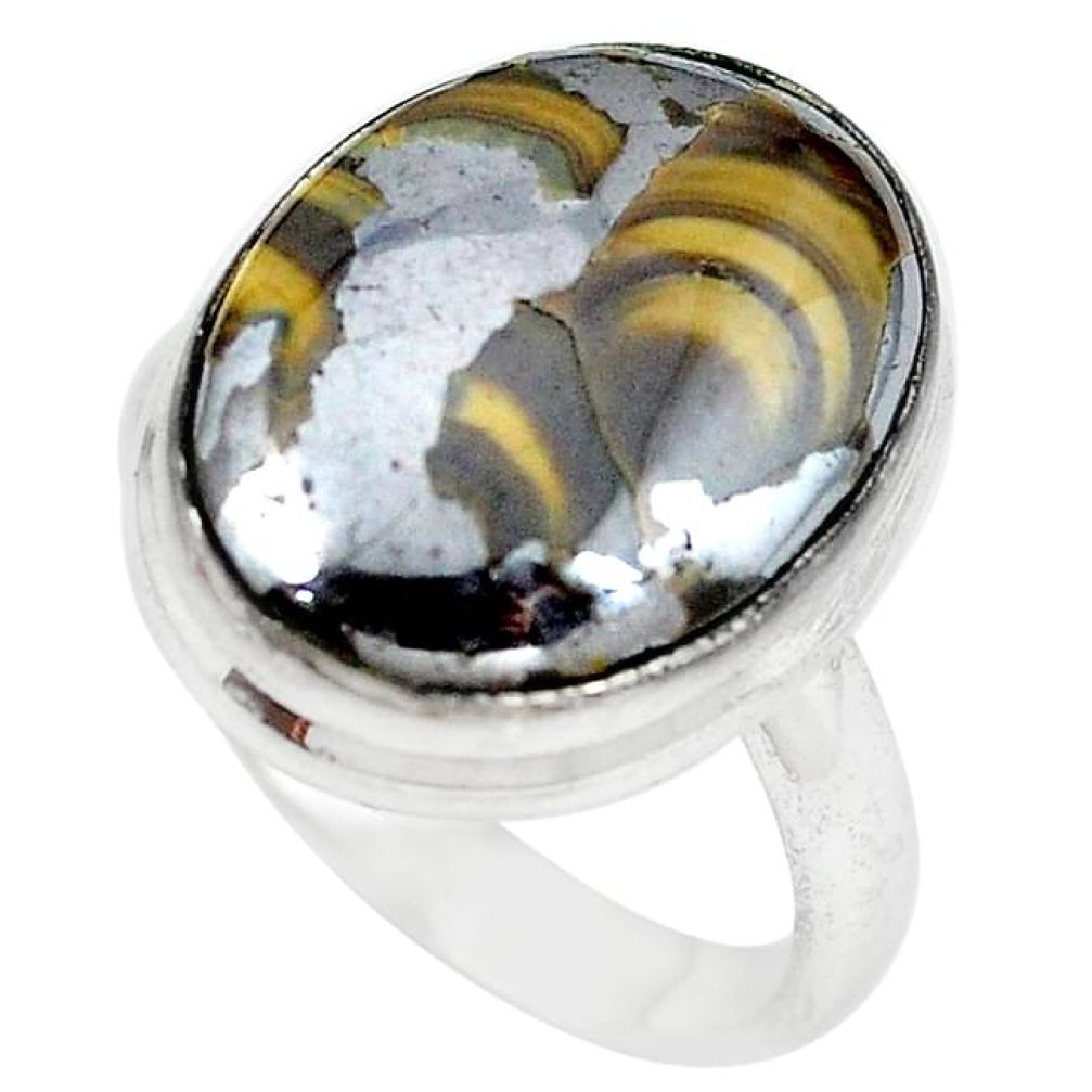 Natural yellow schalenblende polen 925 silver ring jewelry size 8.5 k82335